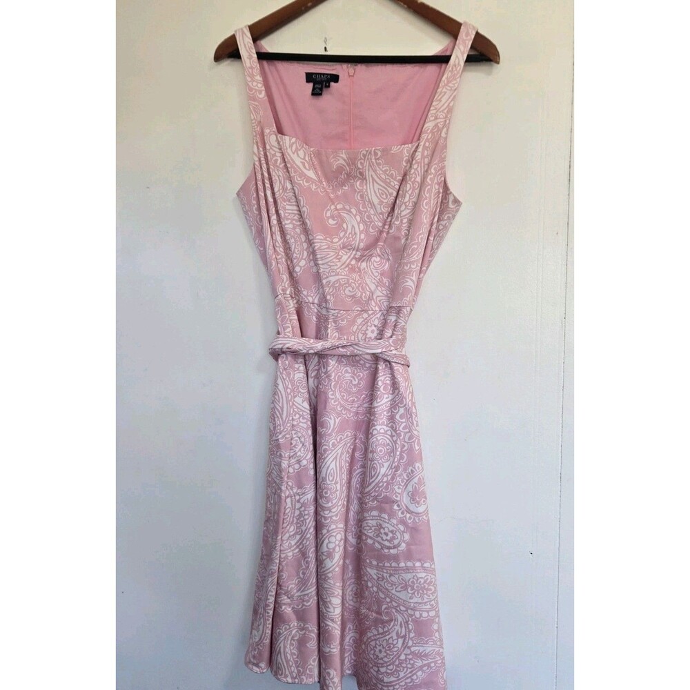 Chaps Dress Womens 16 Plus Sweetheart Pink Floral Boho Y2K Tie Preppy Cottage